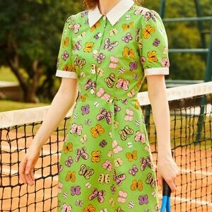 Mod Cloth 70s Inspired Butterfly Print Retro Collared Shirt Dress Plus Size 16W